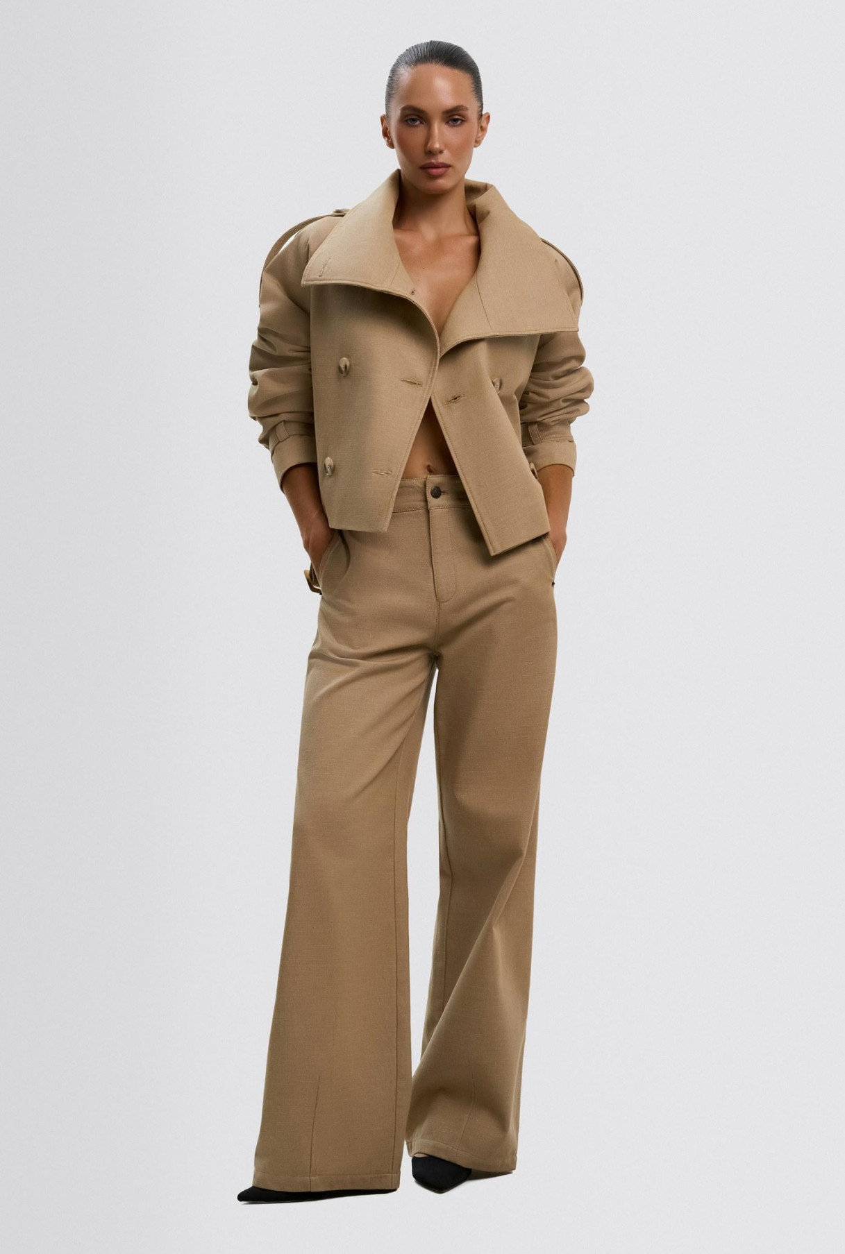 Джинсовый тренч бежевого цвета размер XS-S, фото 5