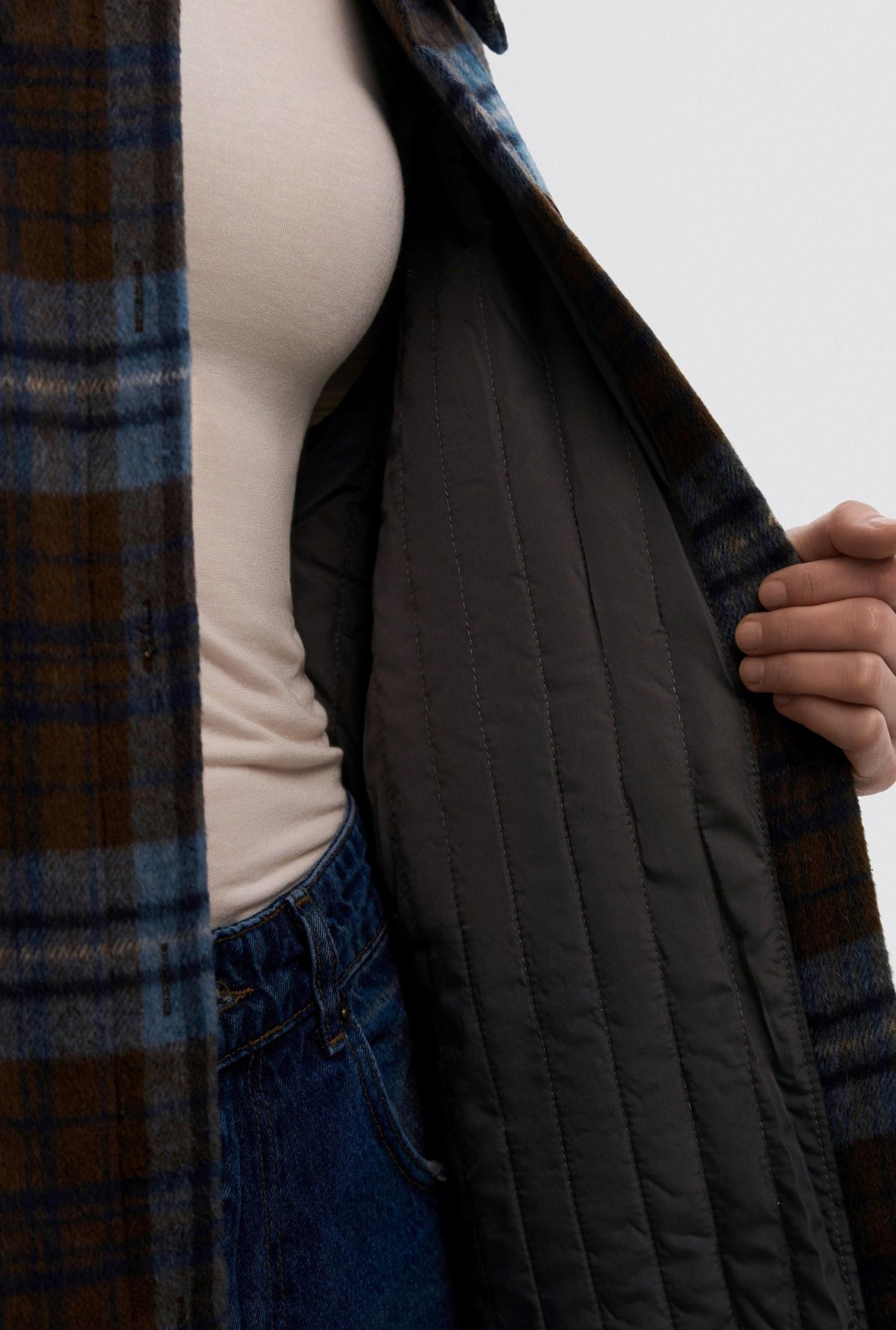 Сорочка утеплена в клітинку коричневого кольору розмір One-Size, фото 5